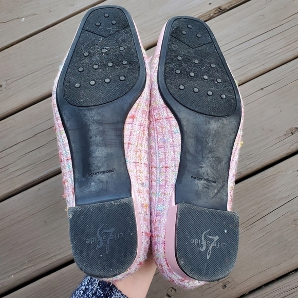 Vintage 90s y2k Square Cap Toe Chunky Heel Pink Tweed Granny Loafers 8 WIDE - Picture 5 of 7